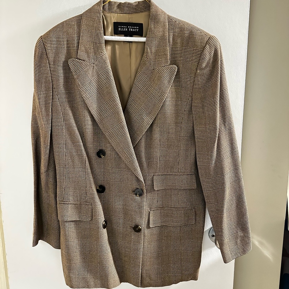 Ellen Tracy Tan Plaid Blazer